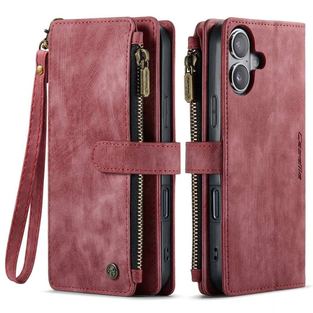Zipper Leather Wallet Phone Case iPhone 16 Red Parkfield Supplies