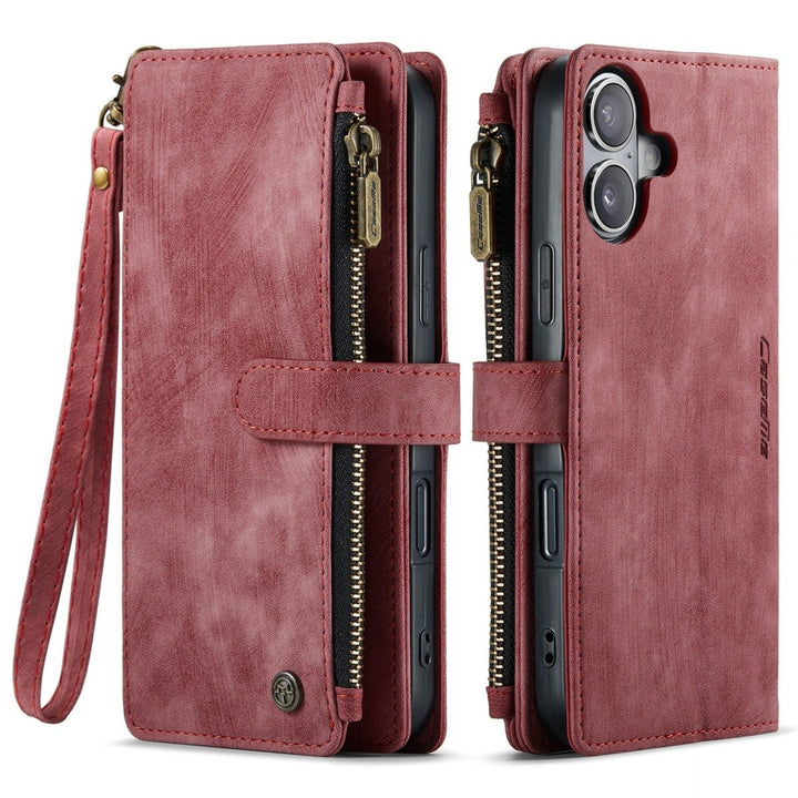 Zipper Leather Wallet Phone Case iPhone 16 Red Parkfield Supplies