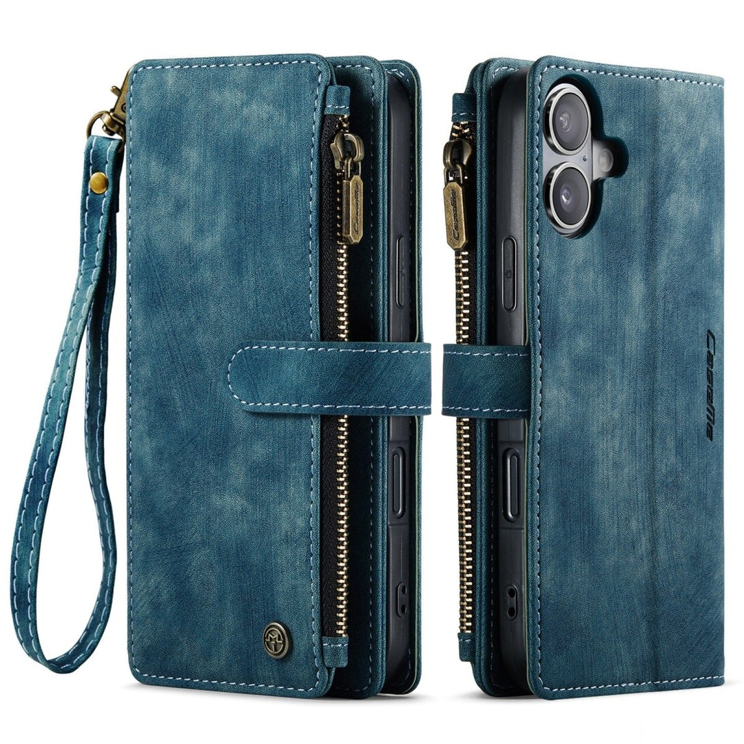 Zipper Leather Wallet Phone Case iPhone 16 Blue Parkfield Supplies