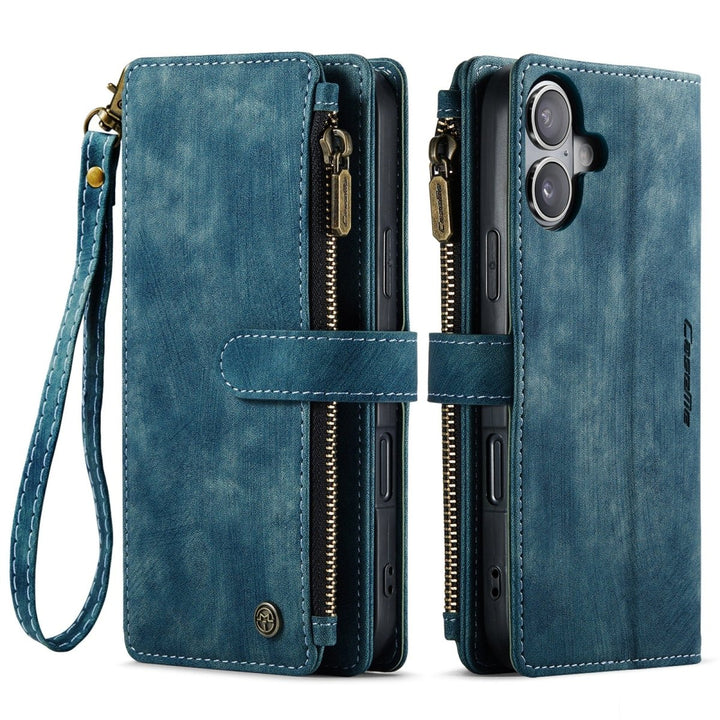 Zipper Leather Wallet Phone Case iPhone 16 Blue Parkfield Supplies