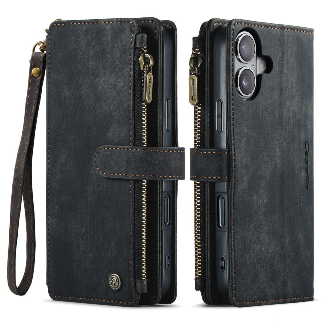 Zipper Leather Wallet Phone Case iPhone 16 Black Parkfield Supplies