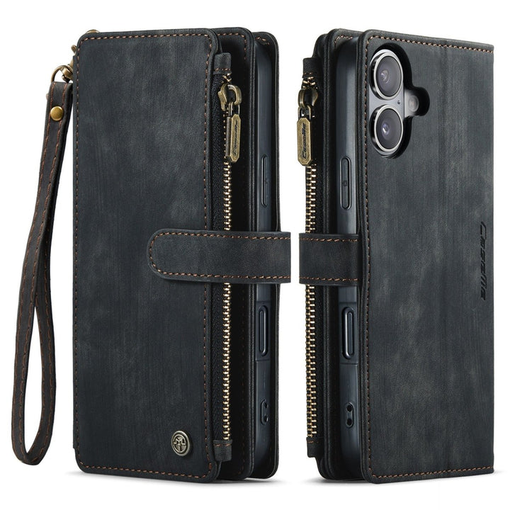 Zipper Leather Wallet Phone Case iPhone 16 Black Parkfield Supplies