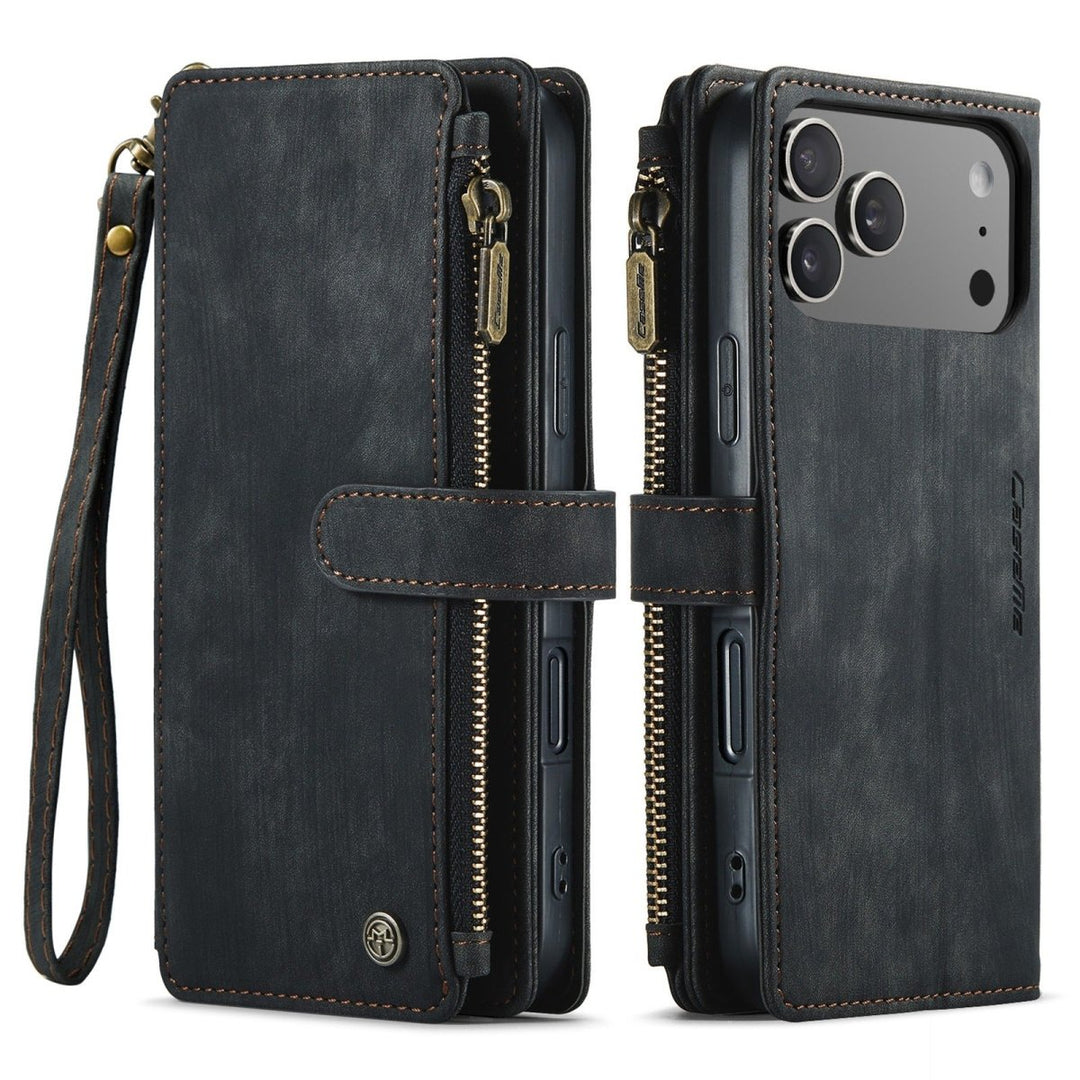Zipper Leather Wallet Phone Case iPhone 17 Pro Max Black Parkfield Supplies