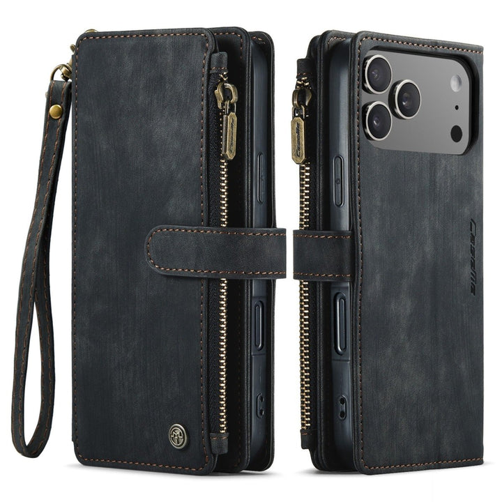 Zipper Leather Wallet Phone Case iPhone 17 Pro Max Black Parkfield Supplies
