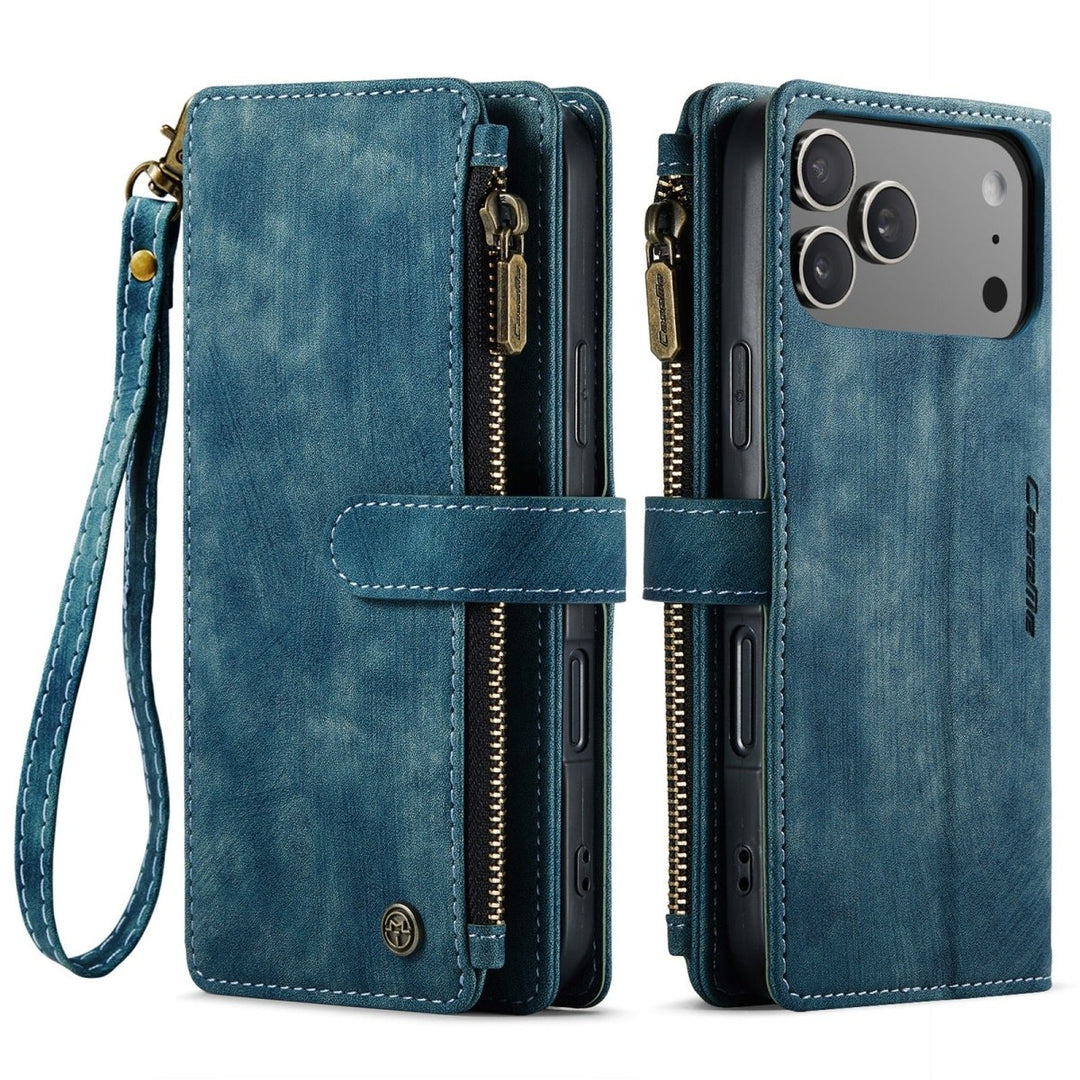 Zipper Leather Wallet Phone Case iPhone 17 Pro Max Blue Parkfield Supplies