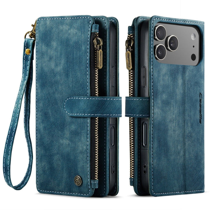 Zipper Leather Wallet Phone Case iPhone 17 Pro Max Blue Parkfield Supplies