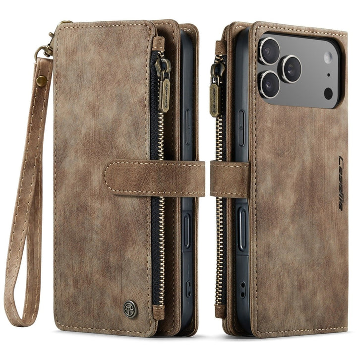 Zipper Leather Wallet Phone Case iPhone 17 Pro Max Brown Parkfield Supplies