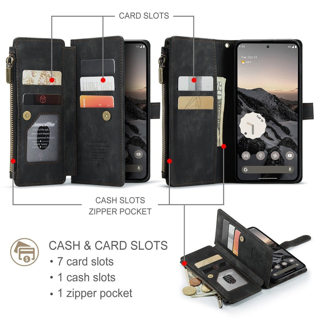 Zipper Leather Wallet Case For Google Pixel Google Pixel 7A Black Parkfield Supplies