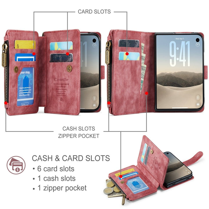 Zipper Leather Wallet Phone Case iPhone 15 Red Parkfield Supplies