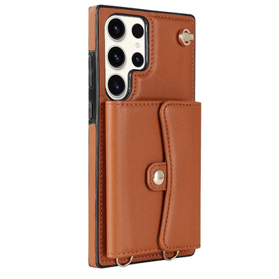 Cardholder Leather Case With Lanyard for Samsung S Series Samsung S23 / Brown