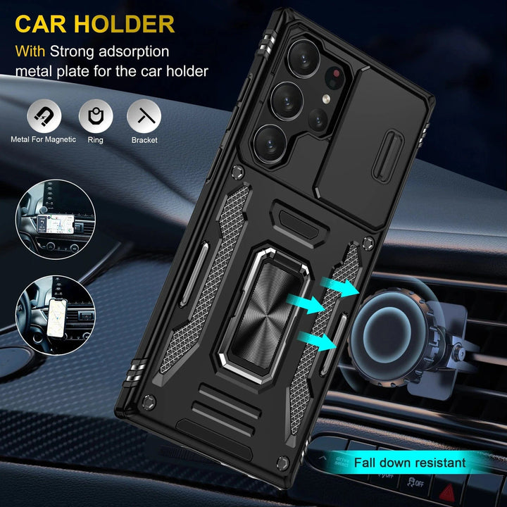Magnetic Case With Kickstand & Camera Cover For Samsung S Series