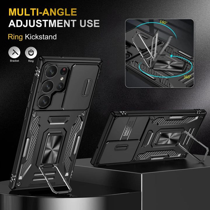 Magnetic Case With Kickstand & Camera Cover For Samsung S Series
