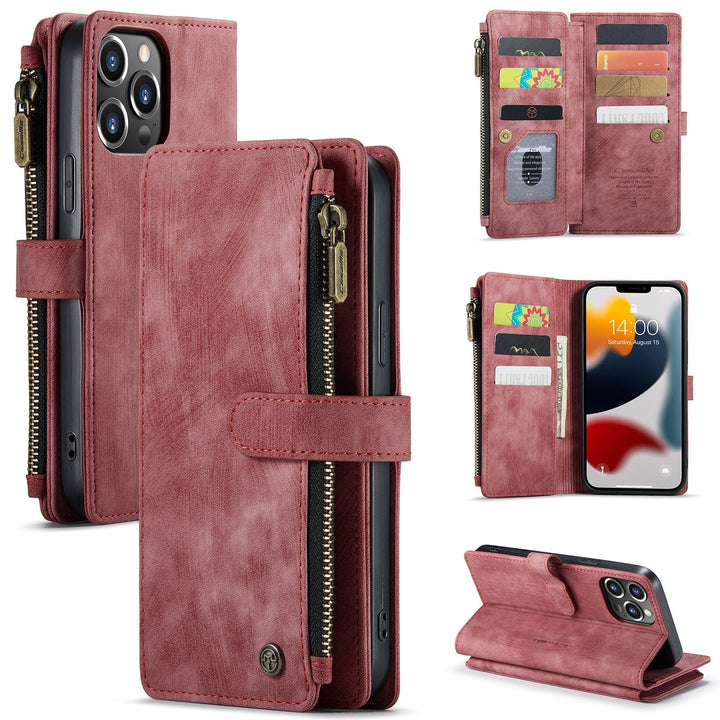Zipper Leather Wallet Phone Case iPhone 15 / Red CM20220523-06-iPhone 15-Red