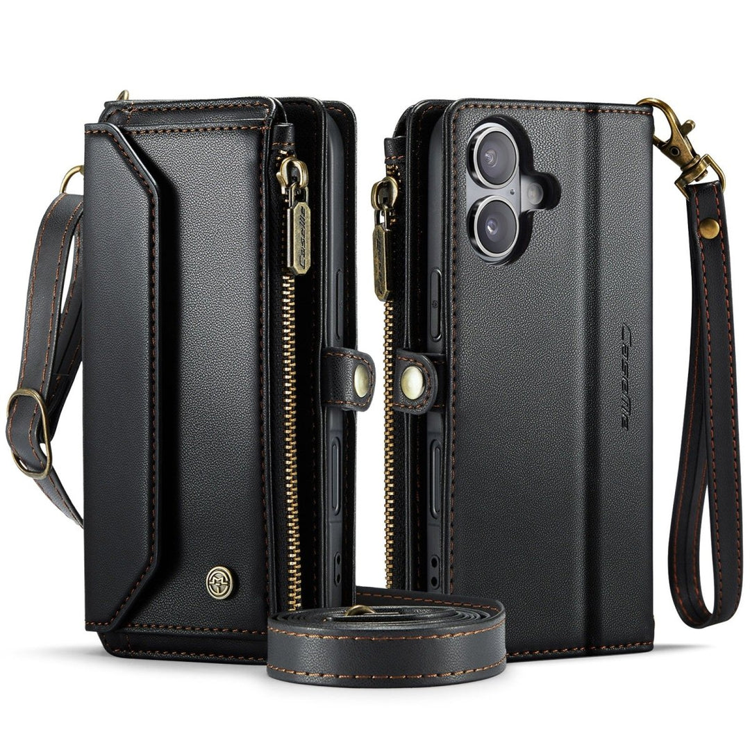 RFID Crossbody Leather Wallet Phone Case iPhone 16 Black Parkfield Supplies