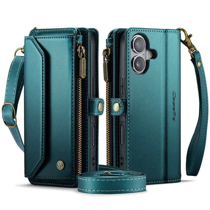 RFID Crossbody Leather Wallet Phone Case iPhone 16 Teal Parkfield Supplies