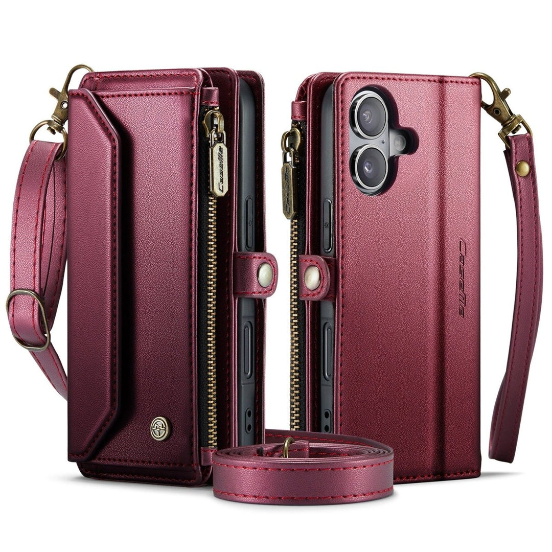 RFID Crossbody Leather Wallet Phone Case iPhone 16 Wine Red Parkfield Supplies