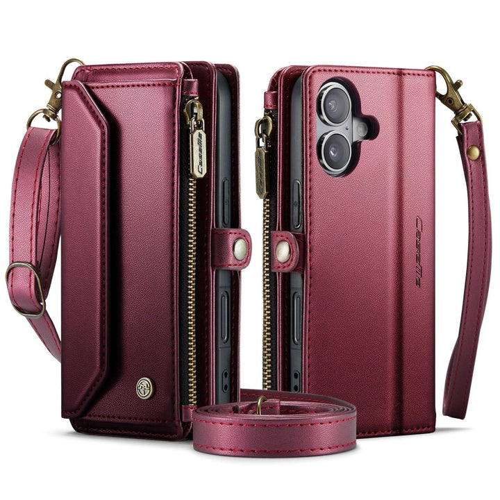RFID Crossbody Leather Wallet Phone Case iPhone 16 Wine Red Parkfield Supplies