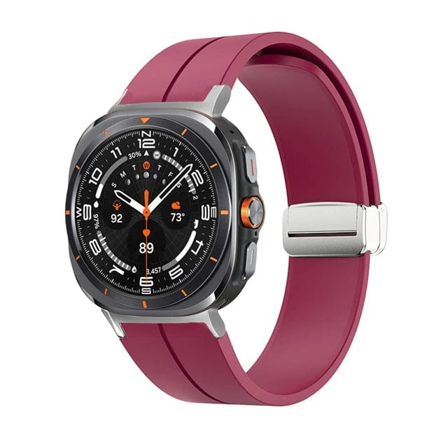 Magnetic Silicone Sports Watch Band For Samsung Galaxy Watch 7 Ultra 47mm / Wine Red-Silver DX220830302-b&DX0705501