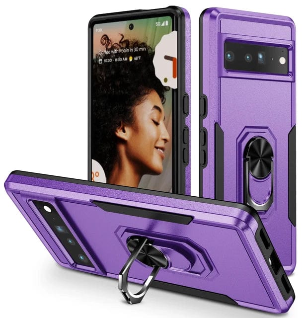Shockproof Phone Case With Ring Grip For Google Pixel Google Pixel 8 / Purple and Black CM20240823-07-Pixel 8-Purple+Black