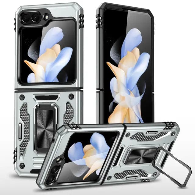Magnetic Case With Kickstand & Camera Cover For Samsung Z Flip Galaxy Z Flip 5 / Silver CM20221010-B-05-Samsung Flip 5-Silver