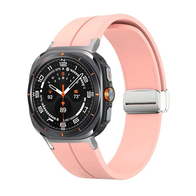 Magnetic Silicone Sports Watch Band For Samsung Galaxy Watch 7 Ultra 47mm / Pink-Silver DX220830311-b&DX0705501