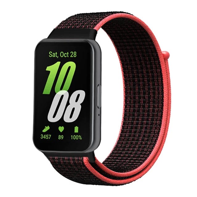 Nylon Sports Watch Band For Samsung Galaxy Fit 3 red black / For galaxy fit 3 / CHINA 200000049:201449058;200000051:100016944;200007763:201336100