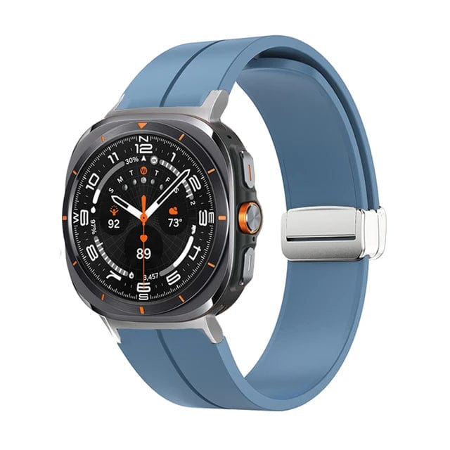 Magnetic Silicone Sports Watch Band For Samsung Galaxy Watch 7 Ultra 47mm / Blue-Silver DX220830315-b&DX0705501