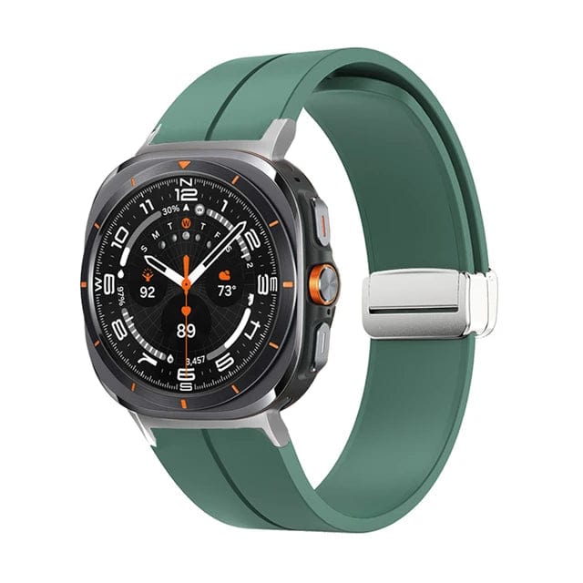 Magnetic Silicone Sports Watch Band For Samsung Galaxy Watch 7 Ultra 47mm / Pine Green-Silver DX220830311&DX0705501