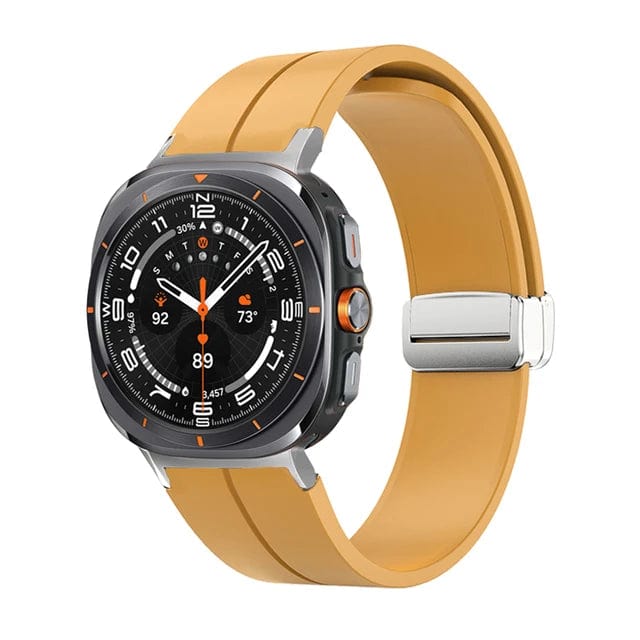 Magnetic Silicone Sports Watch Band For Samsung Galaxy Watch 7 Ultra 47mm / Yellow-Silver DX220830307-b&DX0705501