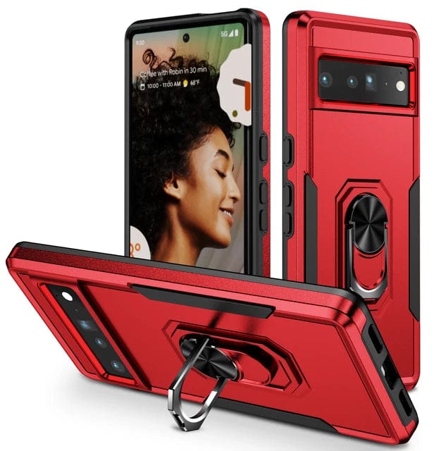 Shockproof Phone Case With Ring Grip For Google Pixel Google Pixel 8 / Red and Black CM20240823-07-Pixel 8-Red+Black