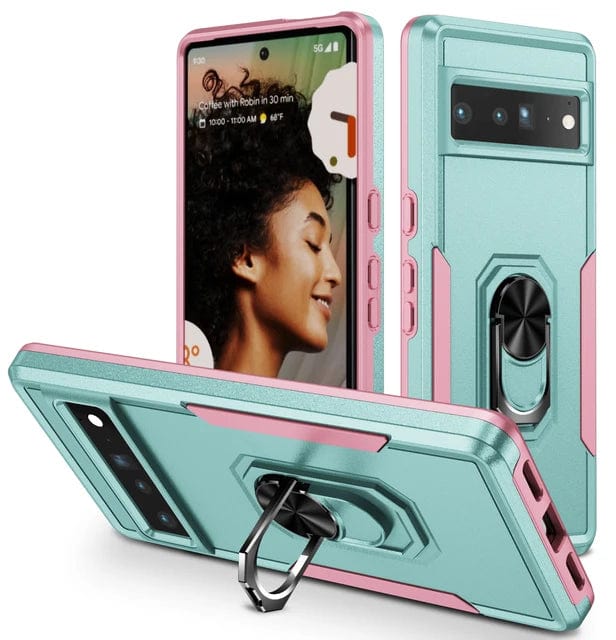 Shockproof Phone Case With Ring Grip For Google Pixel Google Pixel 8 / Mint and Pink CM20240823-07-Pixel 8-Mint+Pink