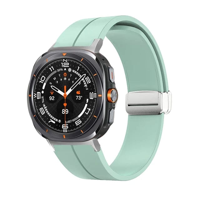 Magnetic Silicone Sports Watch Band For Samsung Galaxy Watch 7 Ultra 47mm / Light Green-Silver DX220830312-b&DX0705501