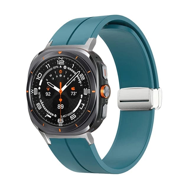 Magnetic Silicone Sports Watch Band For Samsung Galaxy Watch 7 Ultra 47mm / Dark Blue-Silver DX220830306-b&DX0705501