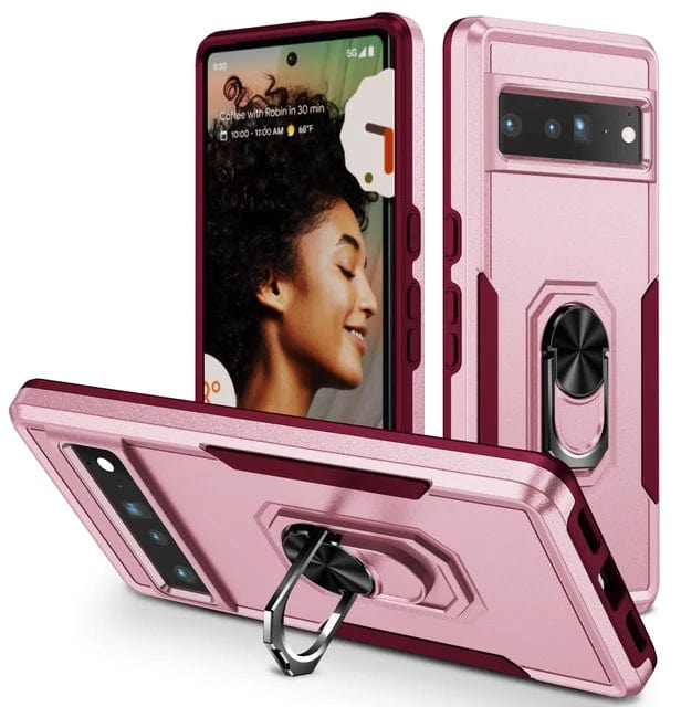 Shockproof Phone Case With Ring Grip For Google Pixel Google Pixel 8 / Pink and Maroon CM20240823-07-Pixel 8-Pink+Wine