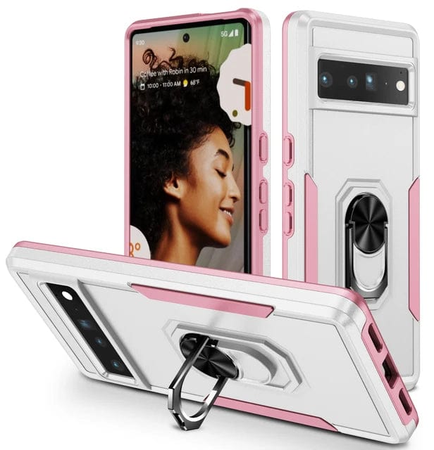 Shockproof Phone Case With Ring Grip For Google Pixel Google Pixel 8 / White and Pink CM20240823-07-Pixel 8-White+Pink