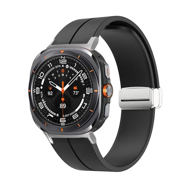 Magnetic Silicone Sports Watch Band For Samsung Galaxy Watch 7 Ultra 47mm / Black-Silver DX220830301-b&DX0705501