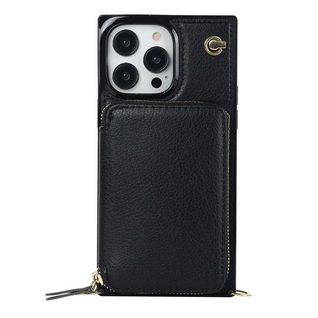 Leather Wallet Phone Case With Lanyard iPhone 6/ 7/ 8 / Black CM20230714-B-02-iPhone 6 7 8-Black
