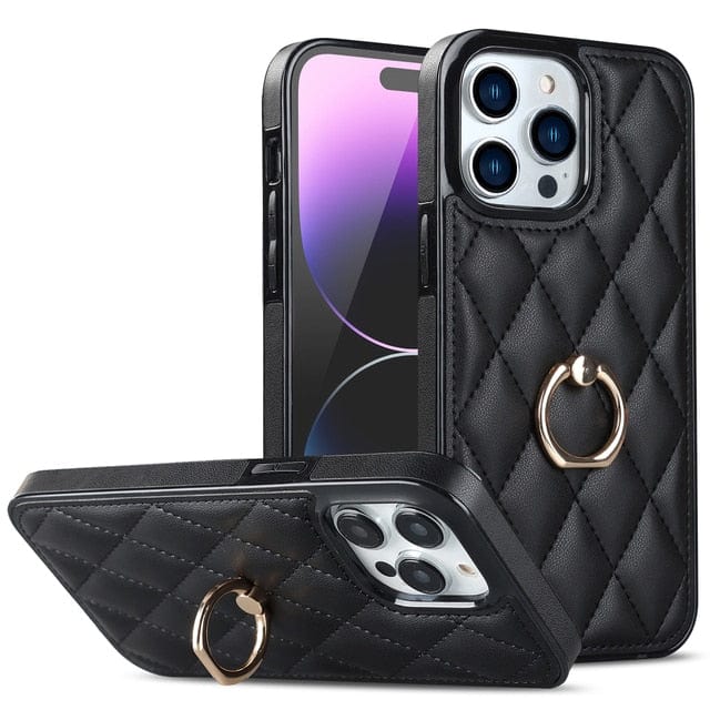 Classic Leather Phone Case With Ring Grip iPhone 14 / Black CM20230320-A-01-iPhone 14-Black