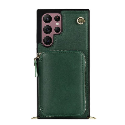 Leather Wallet Case With Lanyard For Samsung Note Galaxy S23 / Emerald