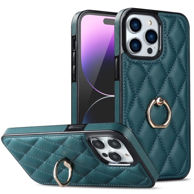 Classic Leather Phone Case With Ring Grip iPhone 14 / Green CM20230320-A-01-iPhone 14-Green