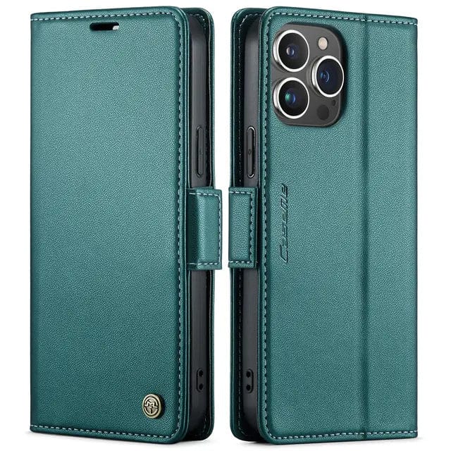 RFID Leather Card Holder Phone Case iPhone 15 / Teal CM20231116-06-iPhone 15-Green