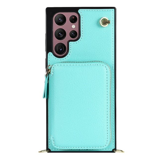 Leather Wallet Case With Lanyard For Samsung Galaxy Galaxy Note 9 / Mint Green CM20230714-B-02-Samsung Note 9-Light Blue