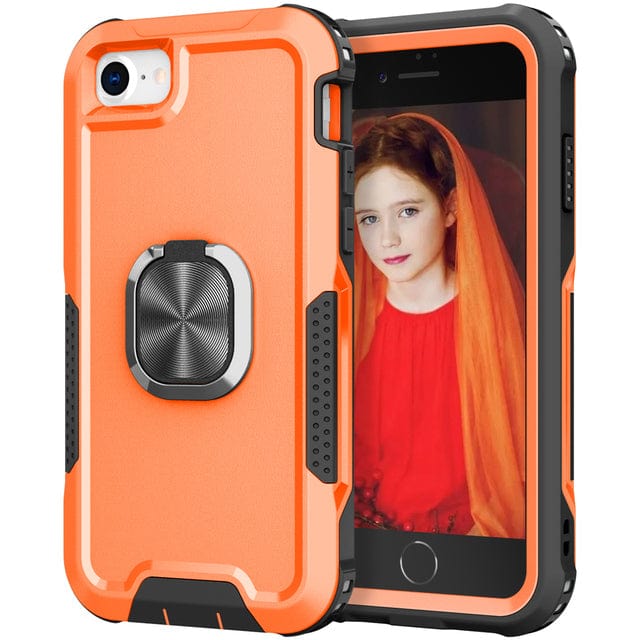 Heavy Duty Magnetic Phone Case With Ring Grip iPhone 6/7/8 / Orange CM20220509-B-02-iPhone 6/7/8-Orange+Black
