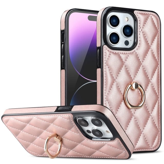 Classic Leather Phone Case With Ring Grip iPhone 14 / Pink CM20230320-A-01-iPhone 14-Pink
