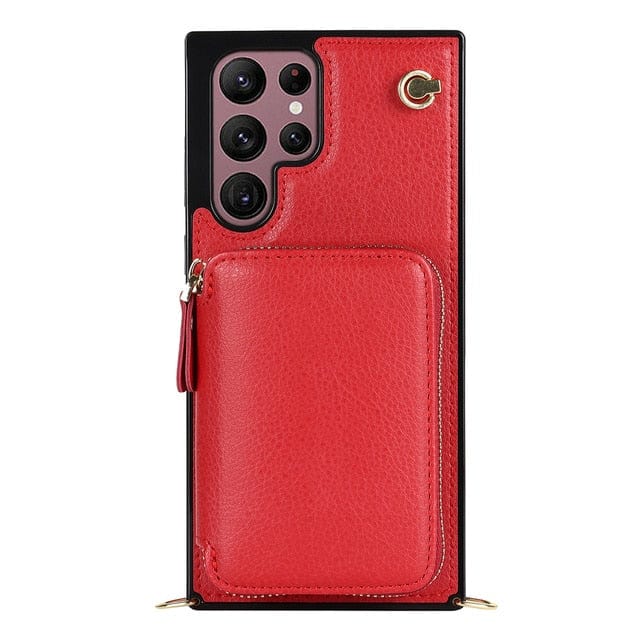 Leather Wallet Case With Lanyard For Samsung Galaxy Galaxy Note 9 / Red CM20230714-B-02-Samsung Note 9-Red