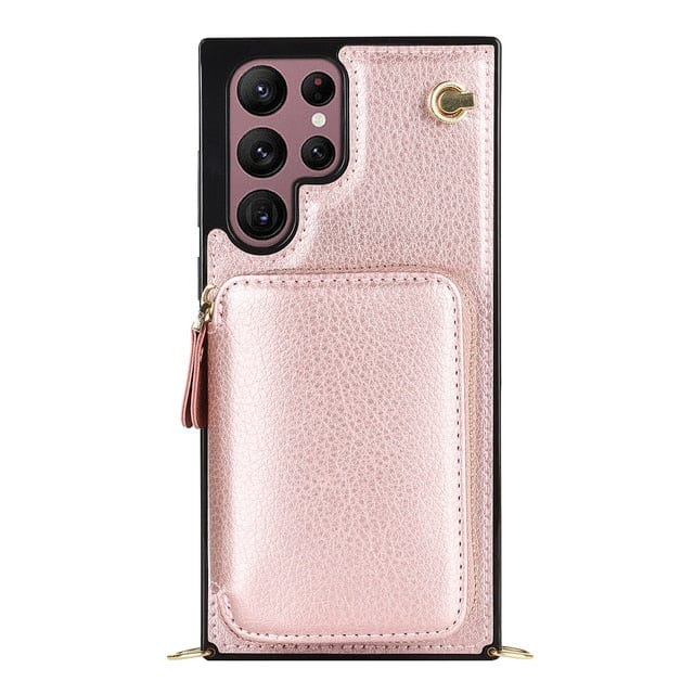 Leather Wallet Case With Lanyard For Samsung Galaxy Galaxy Note 9 / Rose Gold CM20230714-B-02-Samsung Note 9-Rose Gold