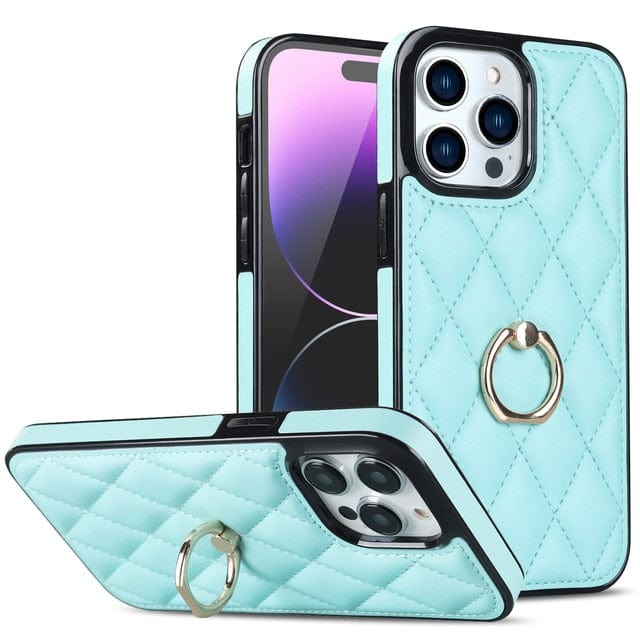 Classic Leather Phone Case With Ring Grip iPhone 14 / Sky Blue CM20230320-A-01-iPhone 14-Light Blue