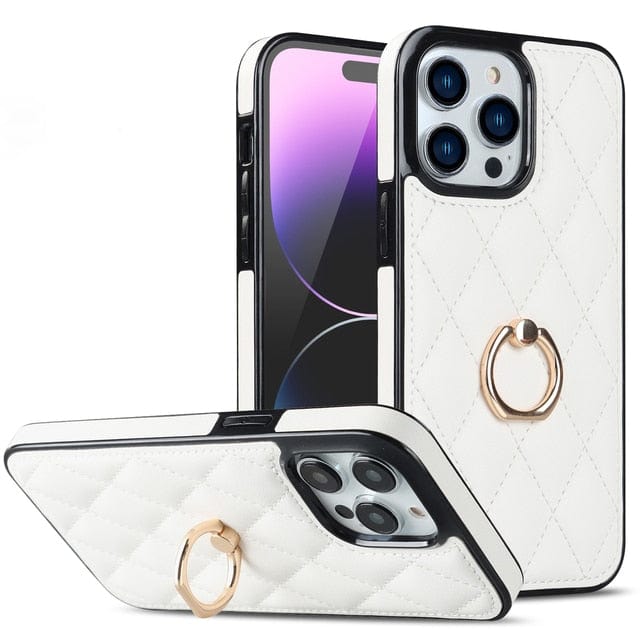 Classic Leather Phone Case With Ring Grip iPhone 14 / White CM20230320-A-01-iPhone 14-White