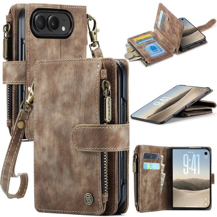 Zipper Leather Wallet Phone Case iPhone Duo Brown Parkfield Supplies