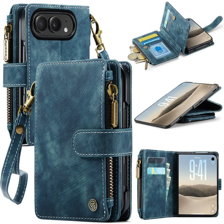 Zipper Leather Wallet Phone Case iPhone Duo Blue Parkfield Supplies